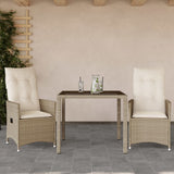 vidaXL 3-Piece Bistro Set with Cushions Poly Rattan Beige