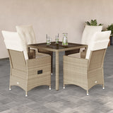 vidaXL 3-Piece Bistro Set with Cushions Poly Rattan Beige