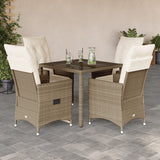 vidaXL 3-Piece Bistro Set with Cushions Poly Rattan Beige