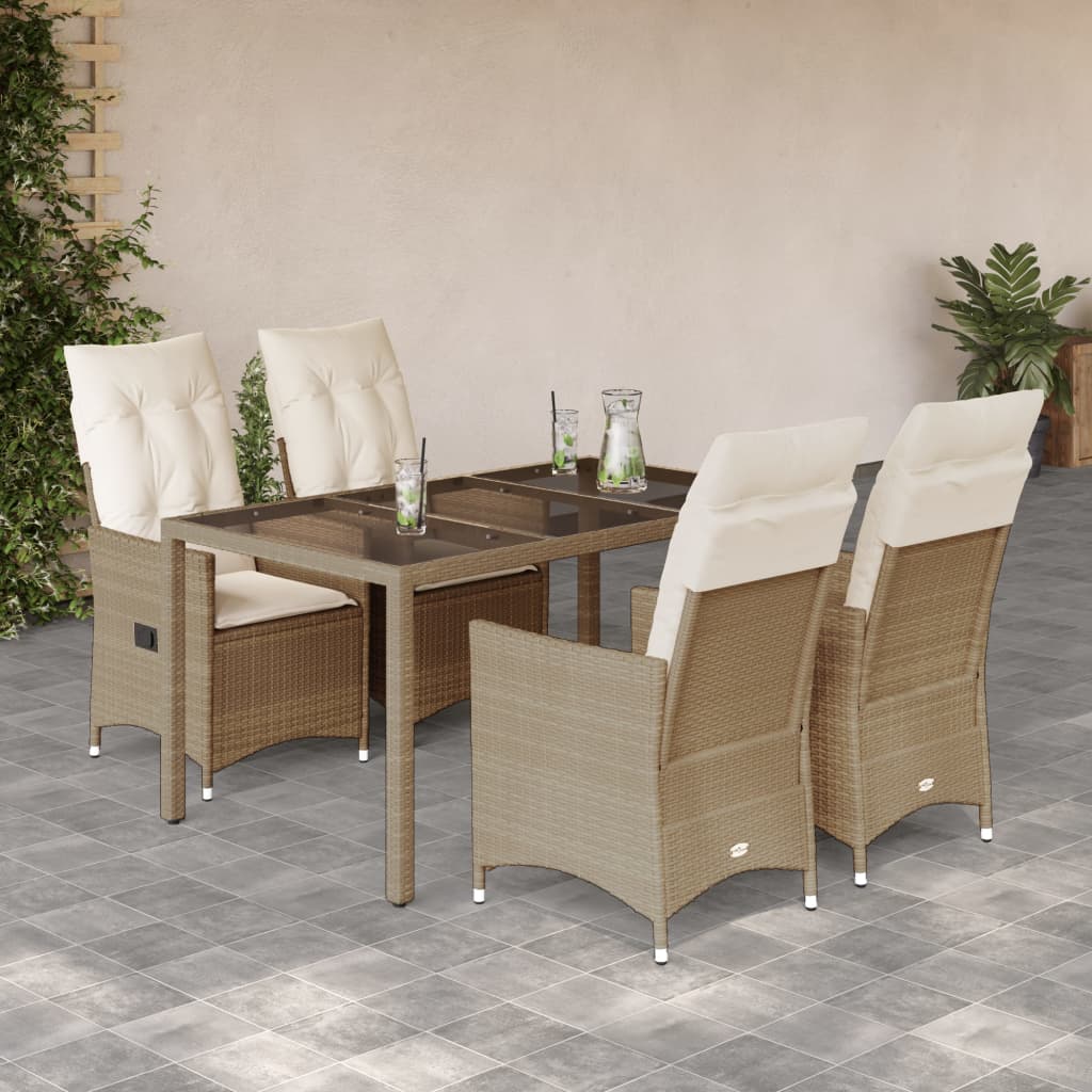vidaXL 3-Piece Bistro Set with Cushions Poly Rattan Beige