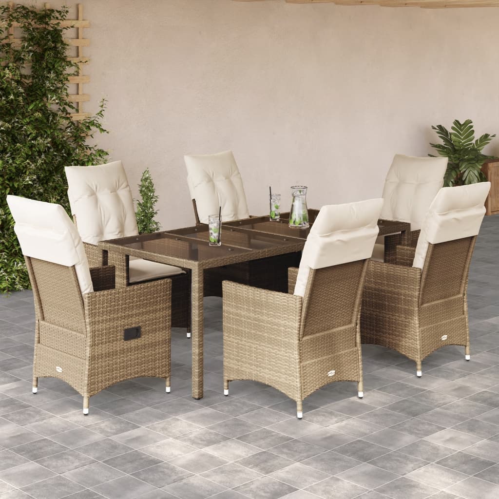 vidaXL 3-Piece Bistro Set with Cushions Poly Rattan Beige