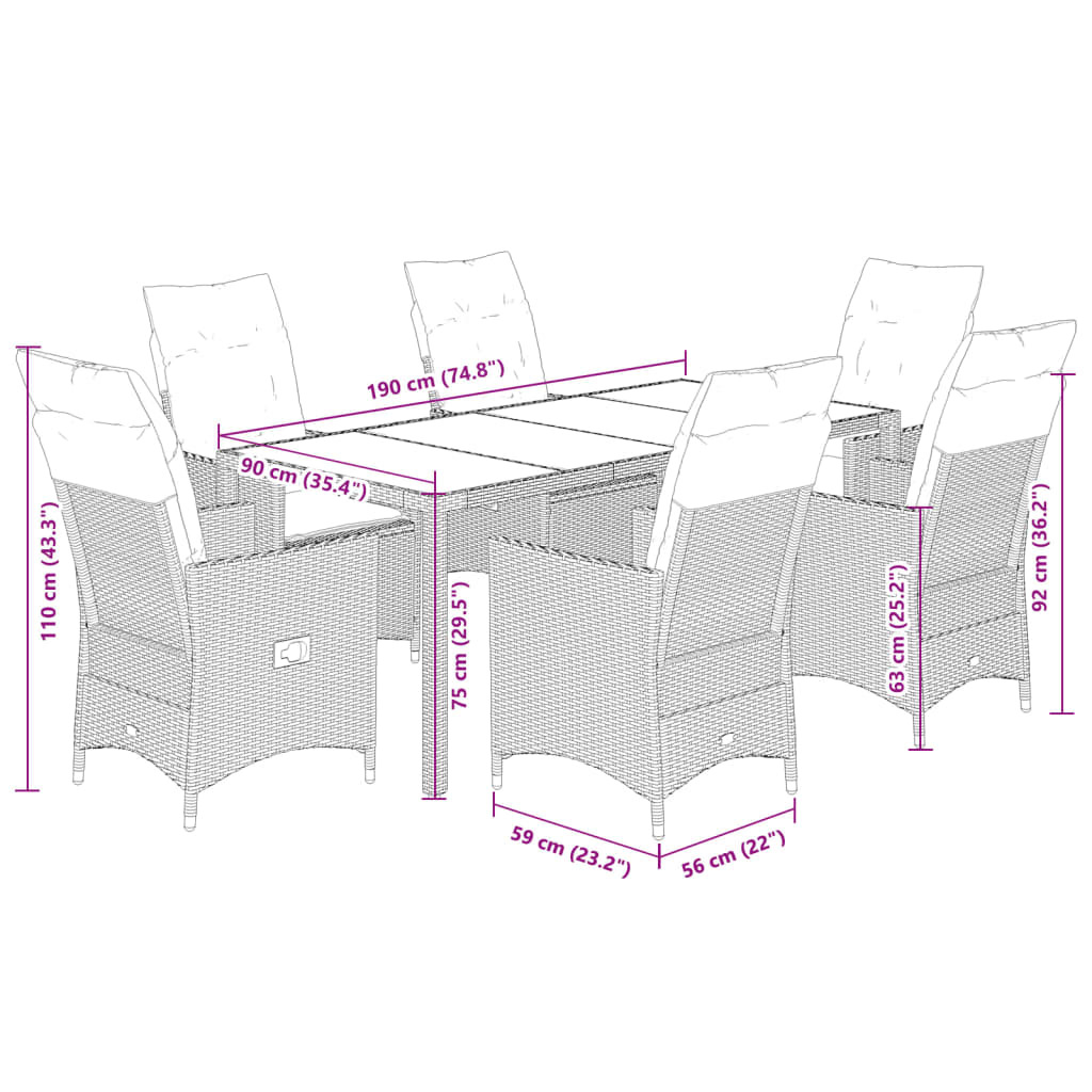 vidaXL 3-Piece Bistro Set with Cushions Poly Rattan Beige