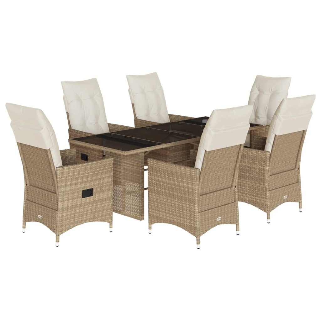 vidaXL 7-delige Tuinset met kussens poly rattan beige