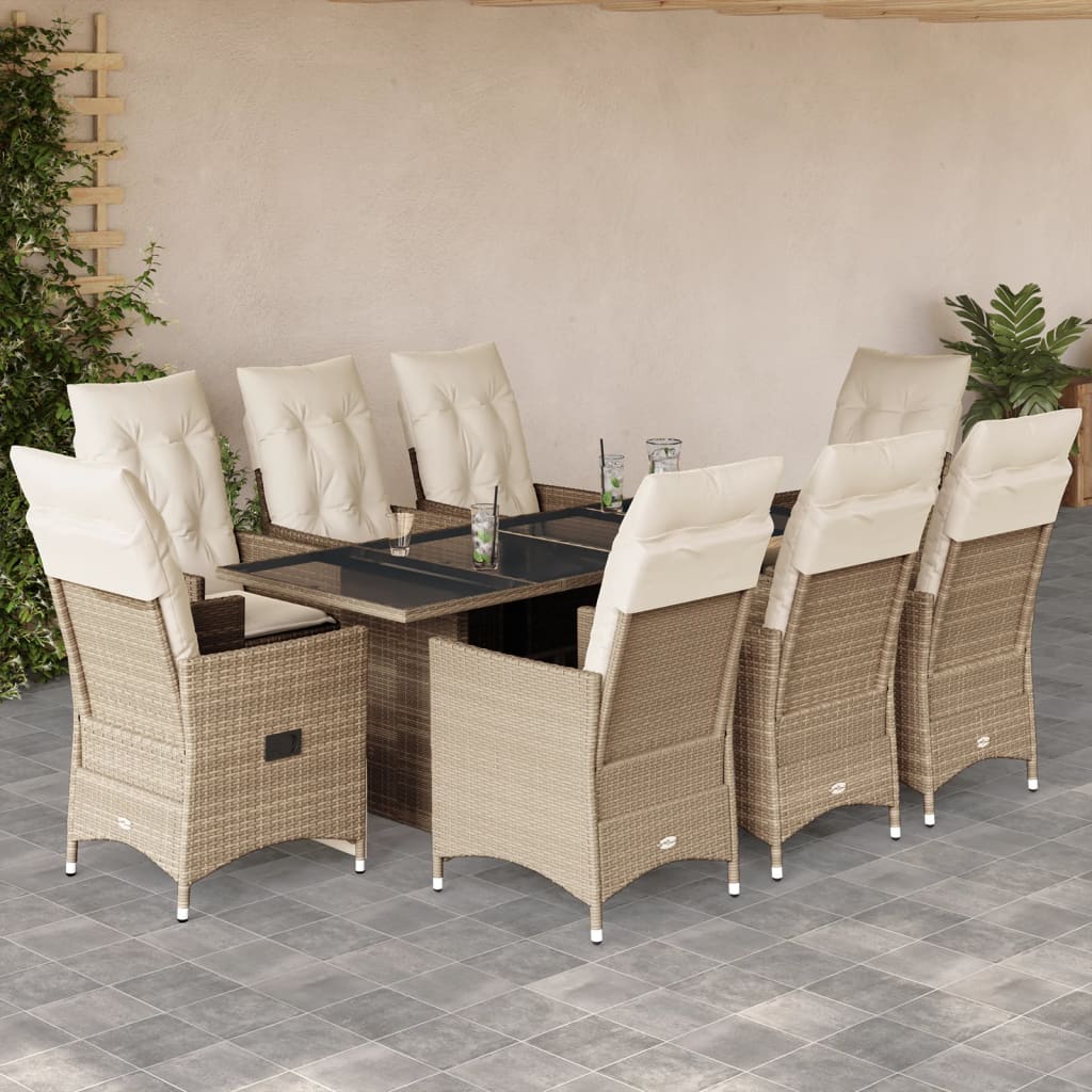 vidaXL 7-delige Tuinset met kussens poly rattan beige