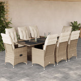 vidaXL 7-delige Tuinset met kussens poly rattan beige