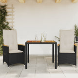 vidaXL 3-Piece Bistro Set with Cushions Poly Rattan Black