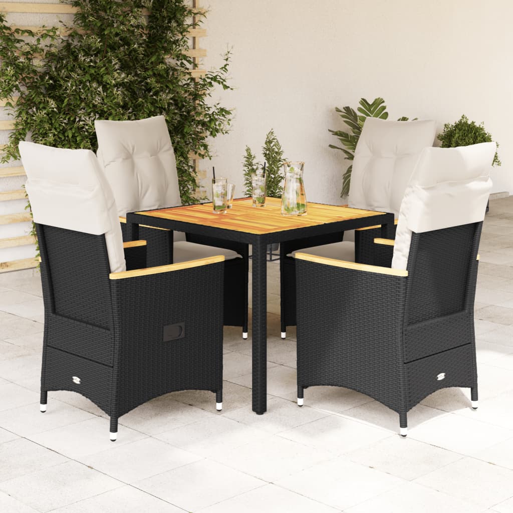 vidaXL 3-Piece Bistro Set with Cushions Poly Rattan Black