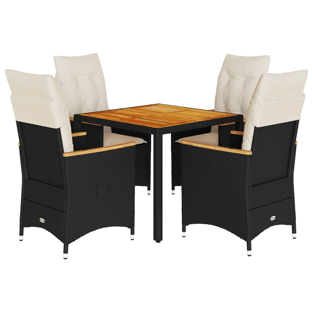 vidaXL 3-Piece Bistro Set with Cushions Poly Rattan Black