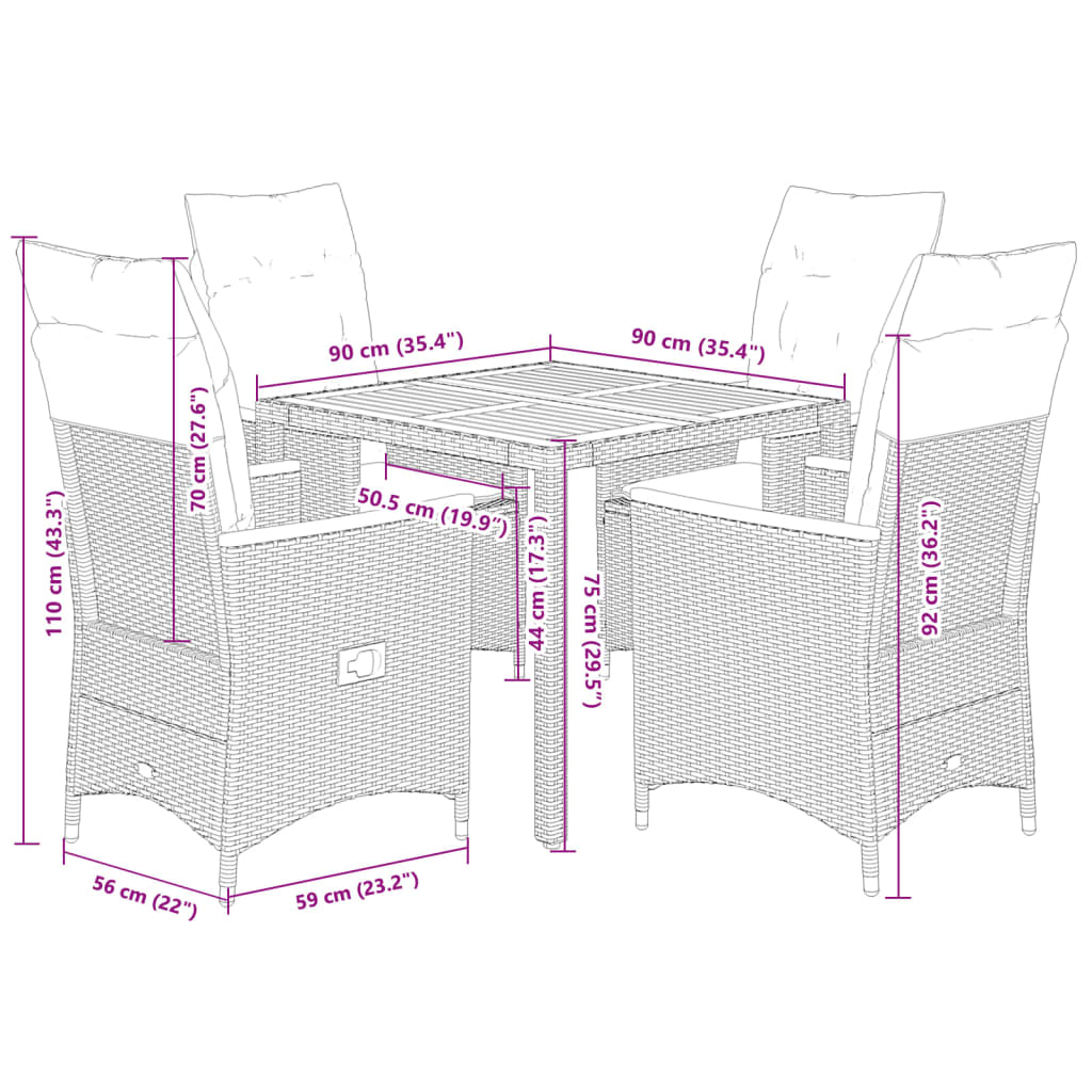 vidaXL 3-Piece Bistro Set with Cushions Poly Rattan Black