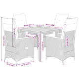 vidaXL 3-Piece Bistro Set with Cushions Poly Rattan Black