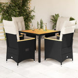 vidaXL 3-Piece Bistro Set with Cushions Poly Rattan Black