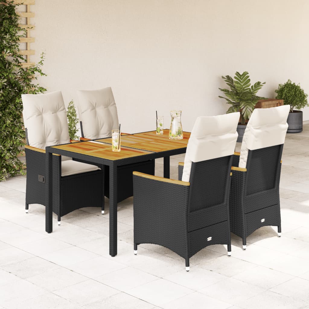 vidaXL 3-Piece Bistro Set with Cushions Poly Rattan Black