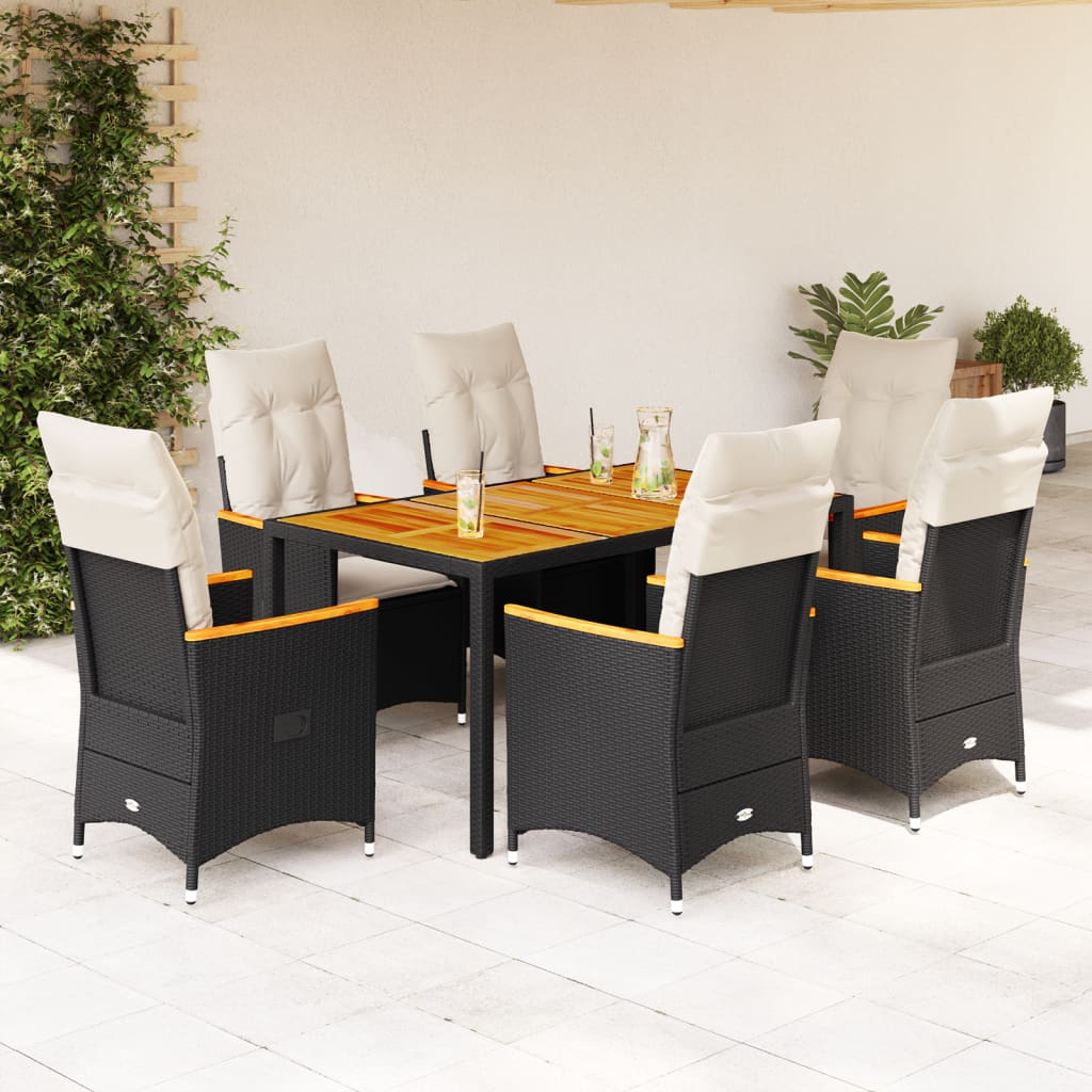 vidaXL 3-Piece Bistro Set with Cushions Poly Rattan Black