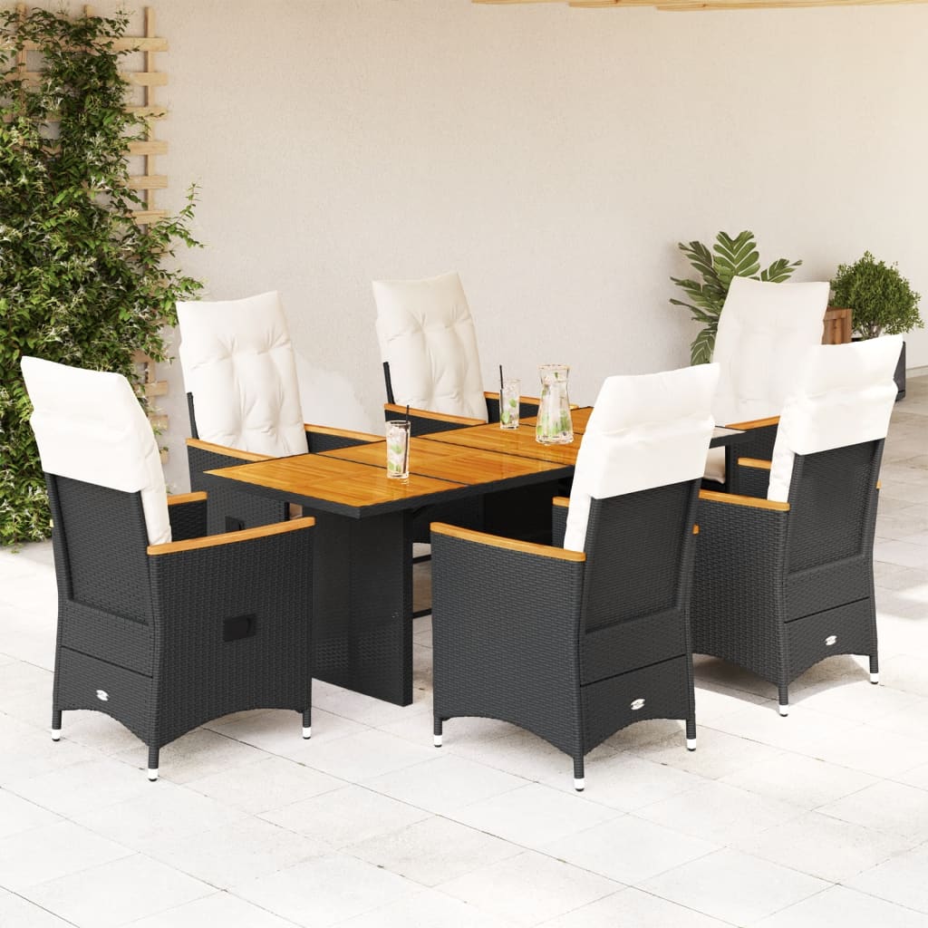vidaXL 7-delige Tuinset met kussens poly rattan zwart