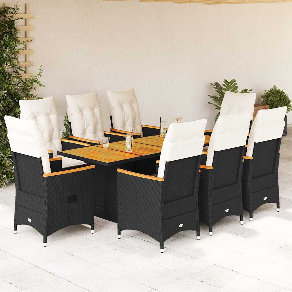 vidaXL 7-delige Tuinset met kussens poly rattan zwart
