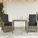 vidaXL 3-delige Bistroset met kussens poly rattan grijs