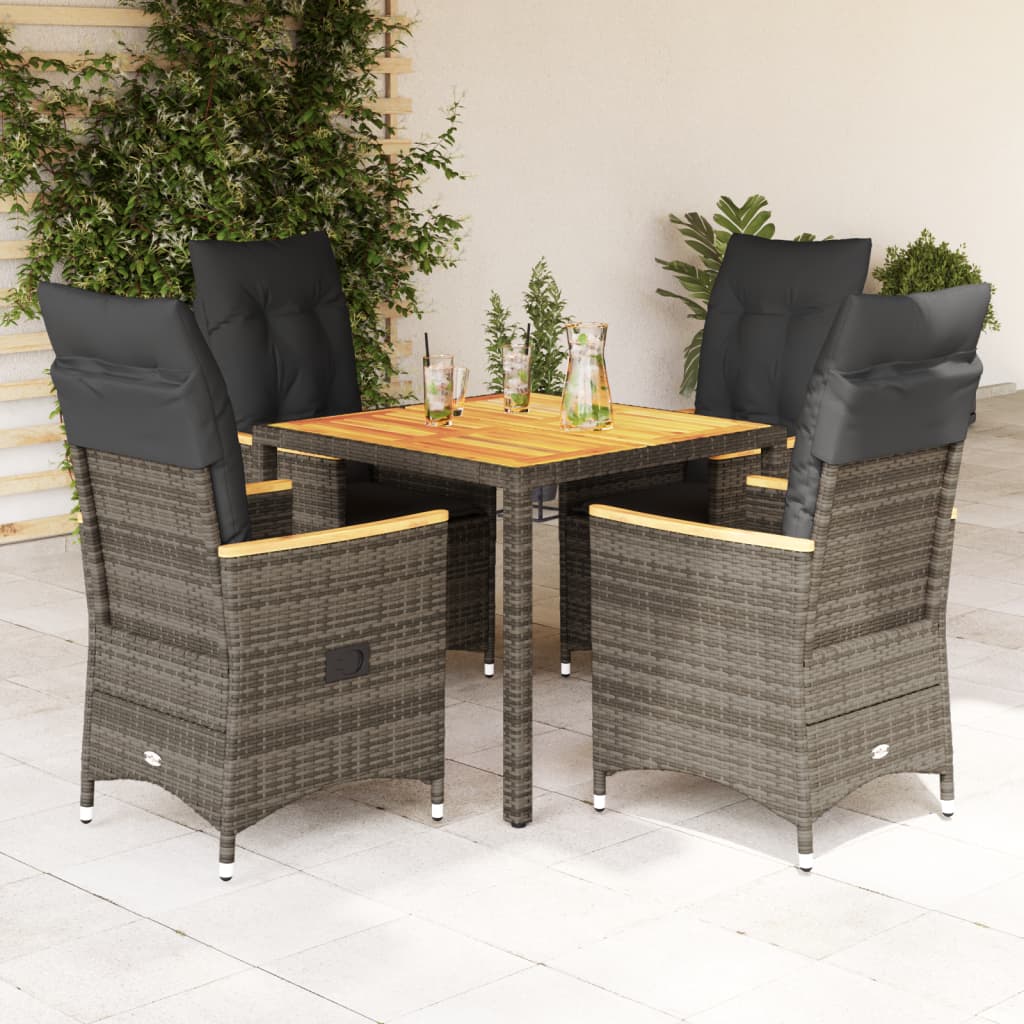 vidaXL 3-delige Bistroset met kussens poly rattan grijs