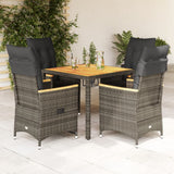 vidaXL 3-delige Bistroset met kussens poly rattan grijs
