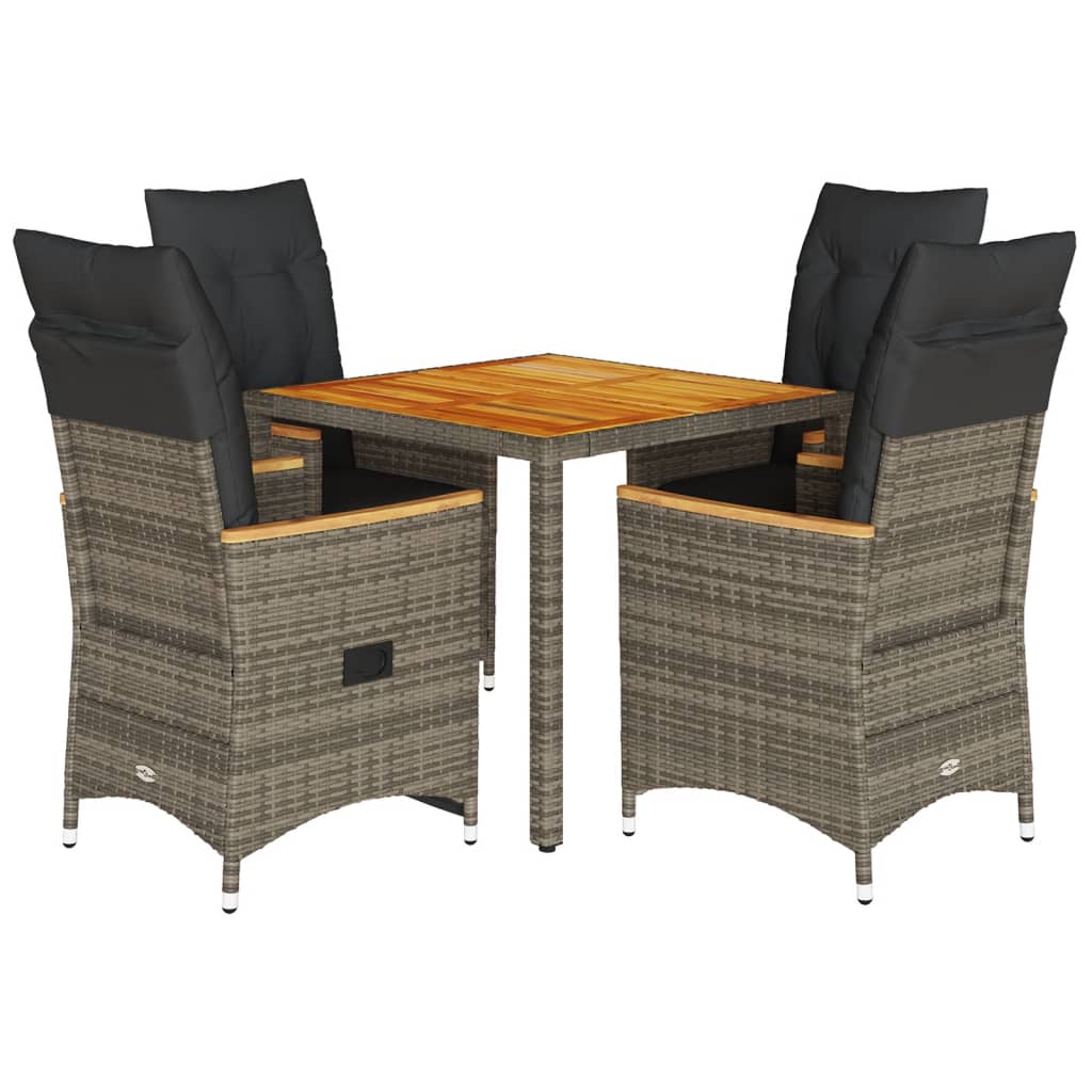 vidaXL 3-delige Bistroset met kussens poly rattan grijs