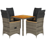 vidaXL 3-delige Bistroset met kussens poly rattan grijs