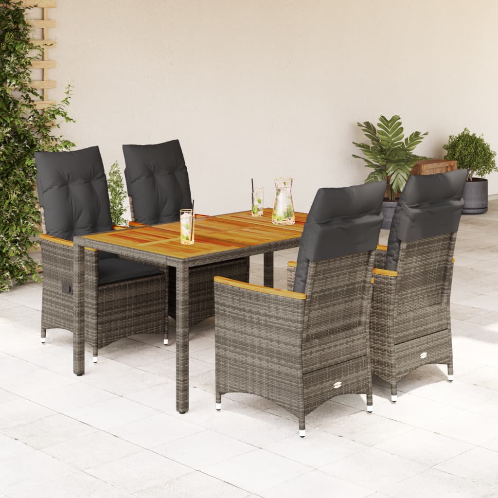 vidaXL 3-delige Bistroset met kussens poly rattan grijs