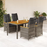 vidaXL 3-delige Bistroset met kussens poly rattan grijs