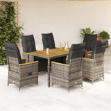 vidaXL 3-delige Bistroset met kussens poly rattan grijs
