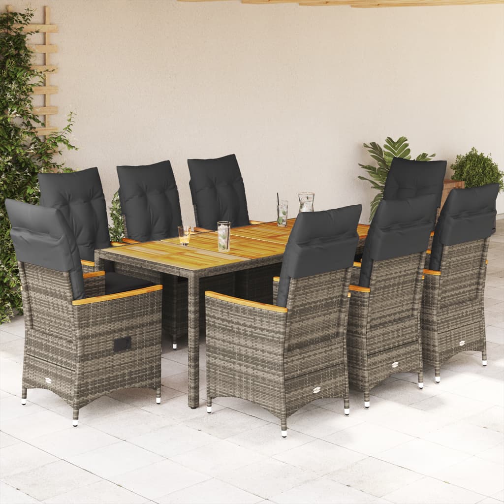 vidaXL 3-delige Bistroset met kussens poly rattan grijs