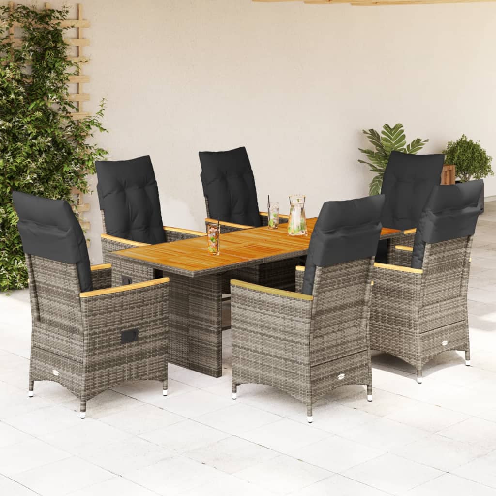 vidaXL 7-delige Tuinset met kussens poly rattan grijs