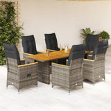 vidaXL 7-delige Tuinset met kussens poly rattan grijs