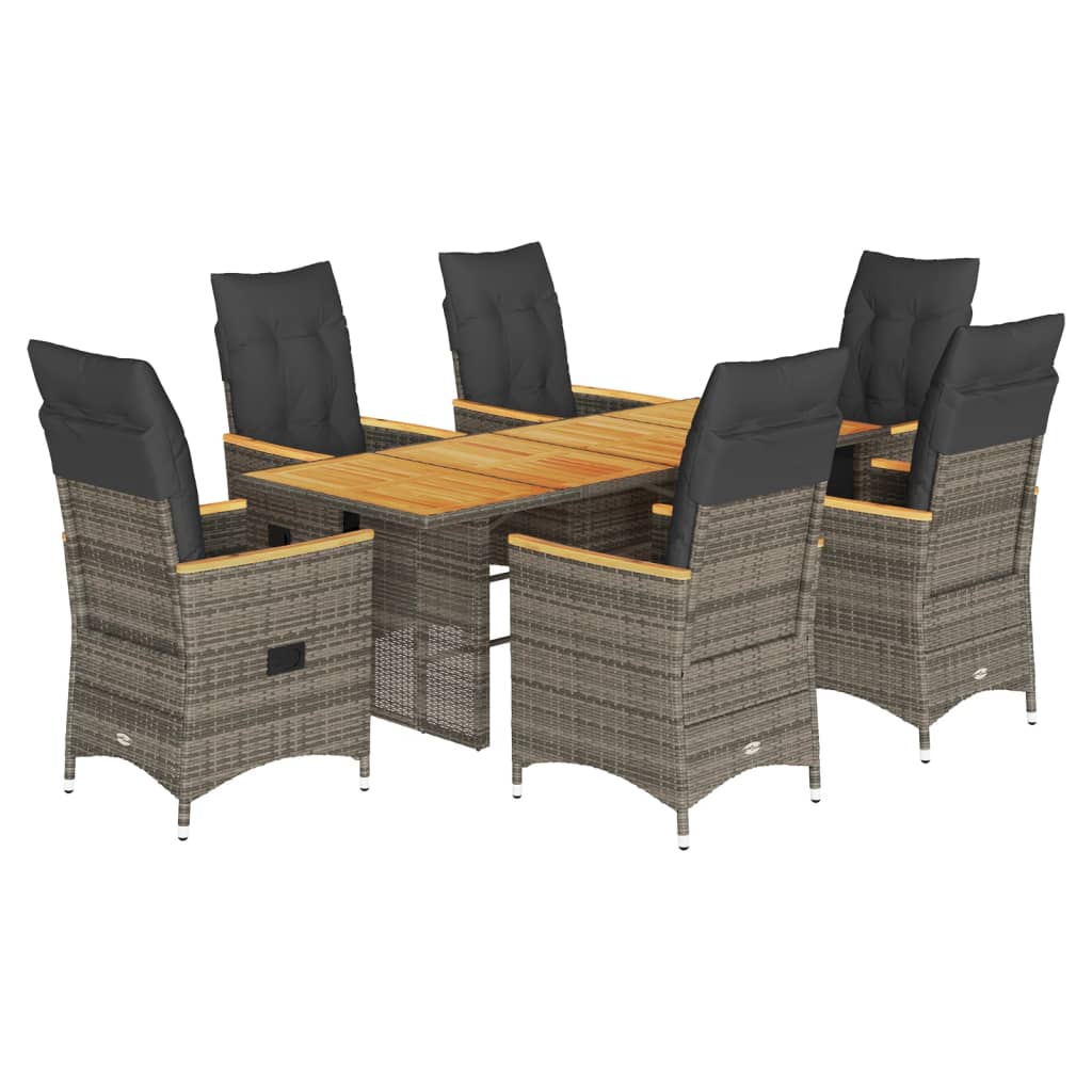 vidaXL 7-delige Tuinset met kussens poly rattan grijs