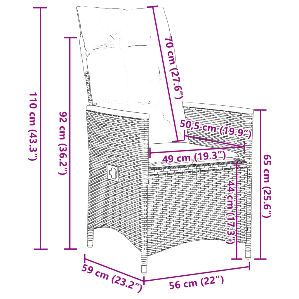 vidaXL 7-delige Tuinset met kussens poly rattan grijs