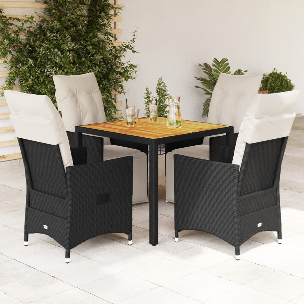 vidaXL 3-delige Bistroset met kussens poly rattan zwart