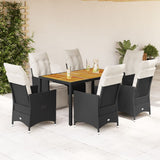 vidaXL 3-delige Bistroset met kussens poly rattan zwart