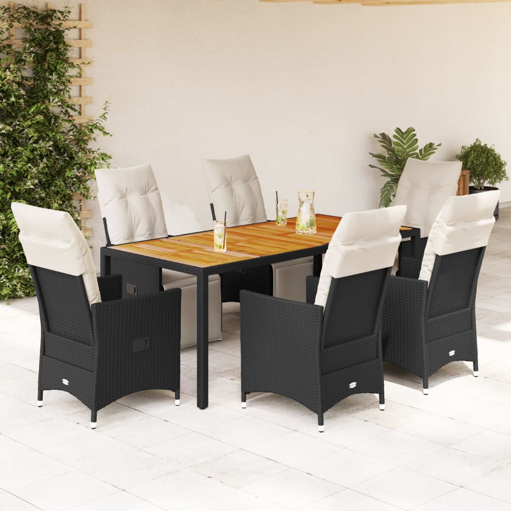 vidaXL 3-delige Bistroset met kussens poly rattan zwart