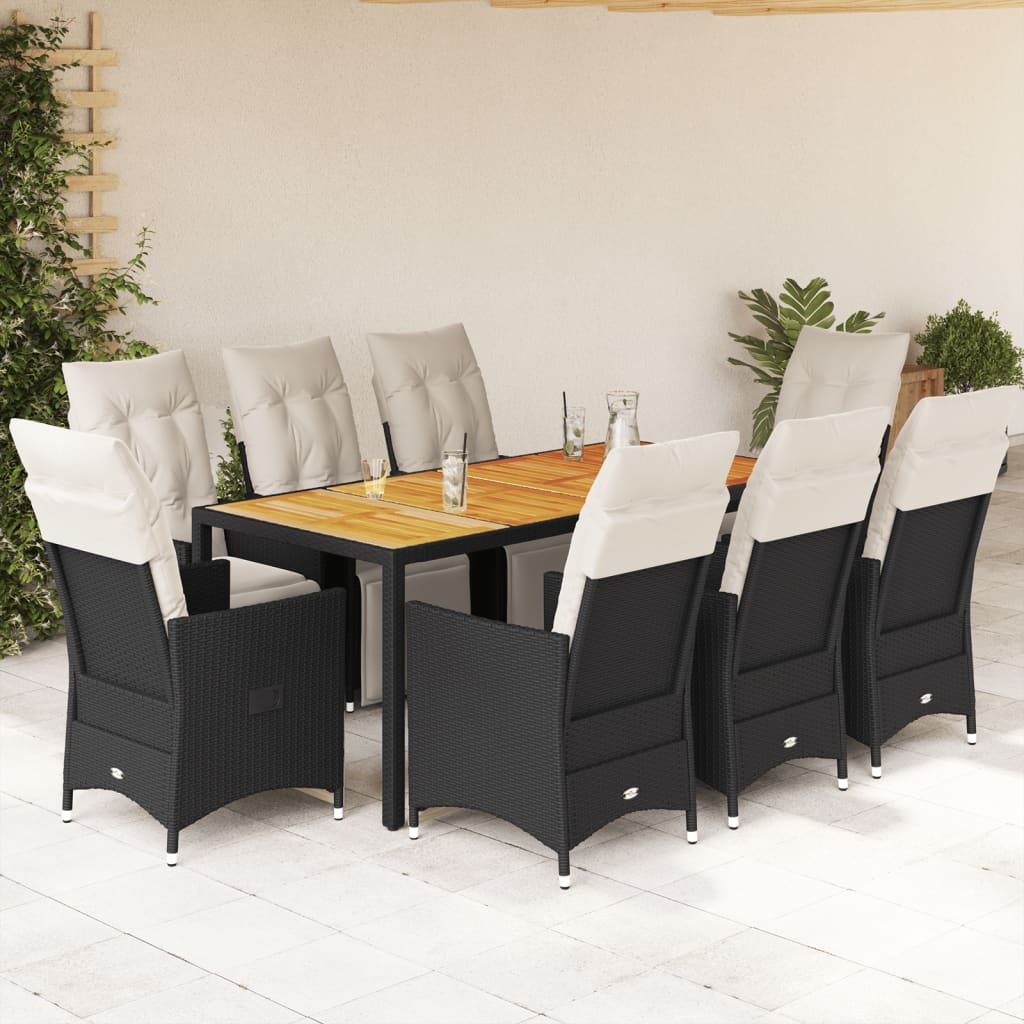 vidaXL 3-delige Bistroset met kussens poly rattan zwart