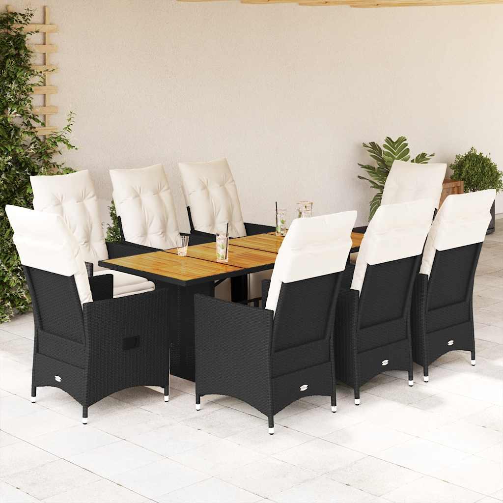 vidaXL 7-delige Tuinset met kussens poly rattan zwart