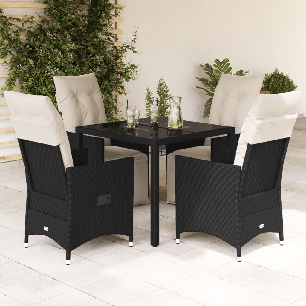 vidaXL 3-delige Bistroset met kussens poly rattan zwart