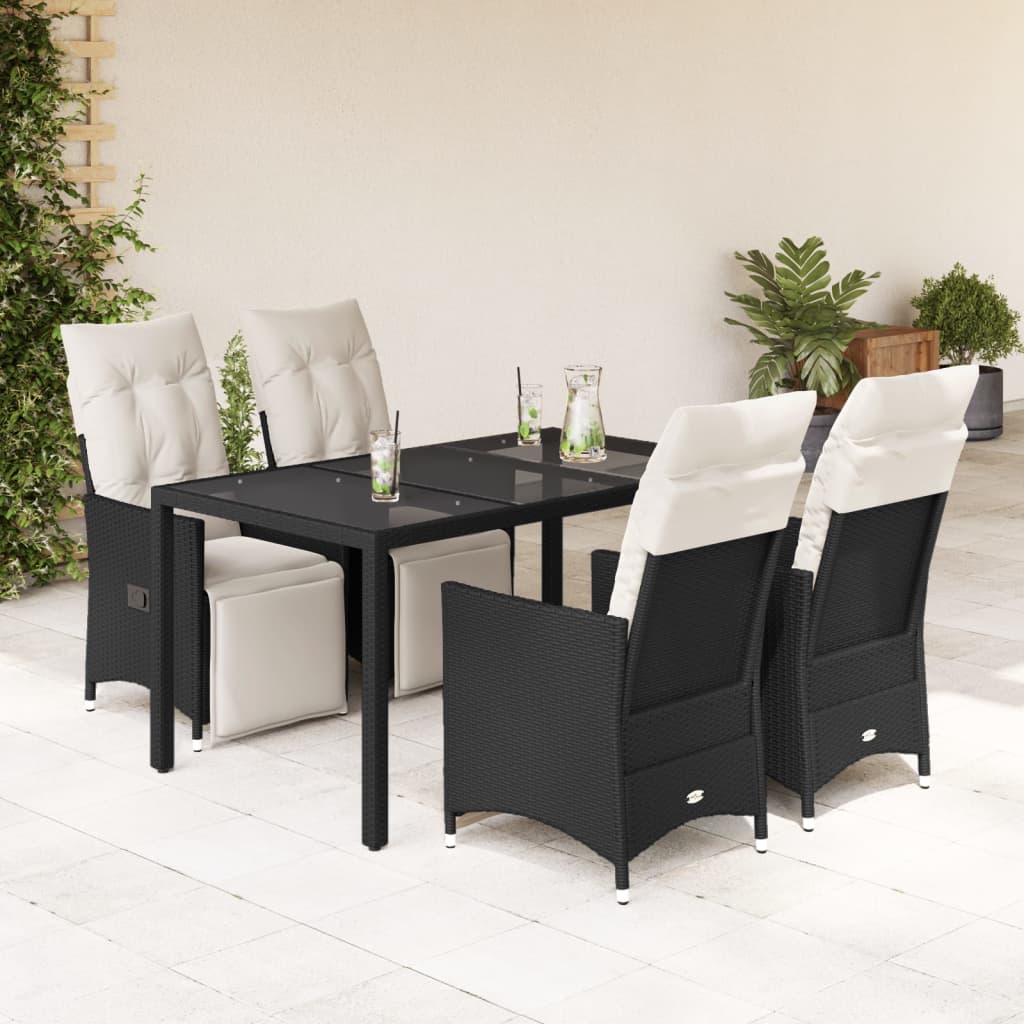 vidaXL 3-delige Bistroset met kussens poly rattan zwart