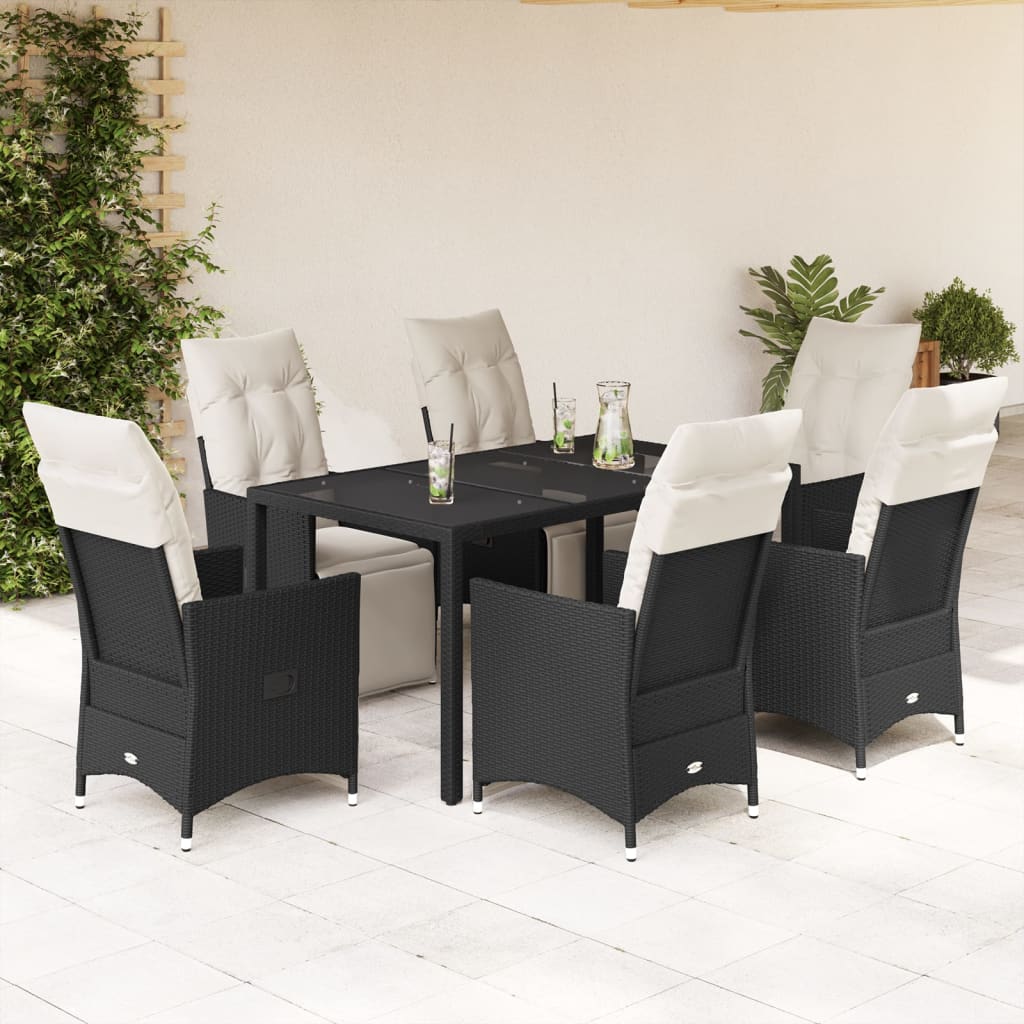 vidaXL 3-delige Bistroset met kussens poly rattan zwart