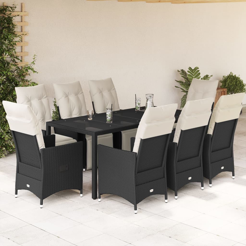 vidaXL 3-delige Bistroset met kussens poly rattan zwart