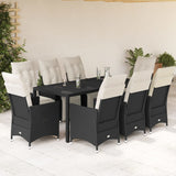 vidaXL 3-delige Bistroset met kussens poly rattan zwart