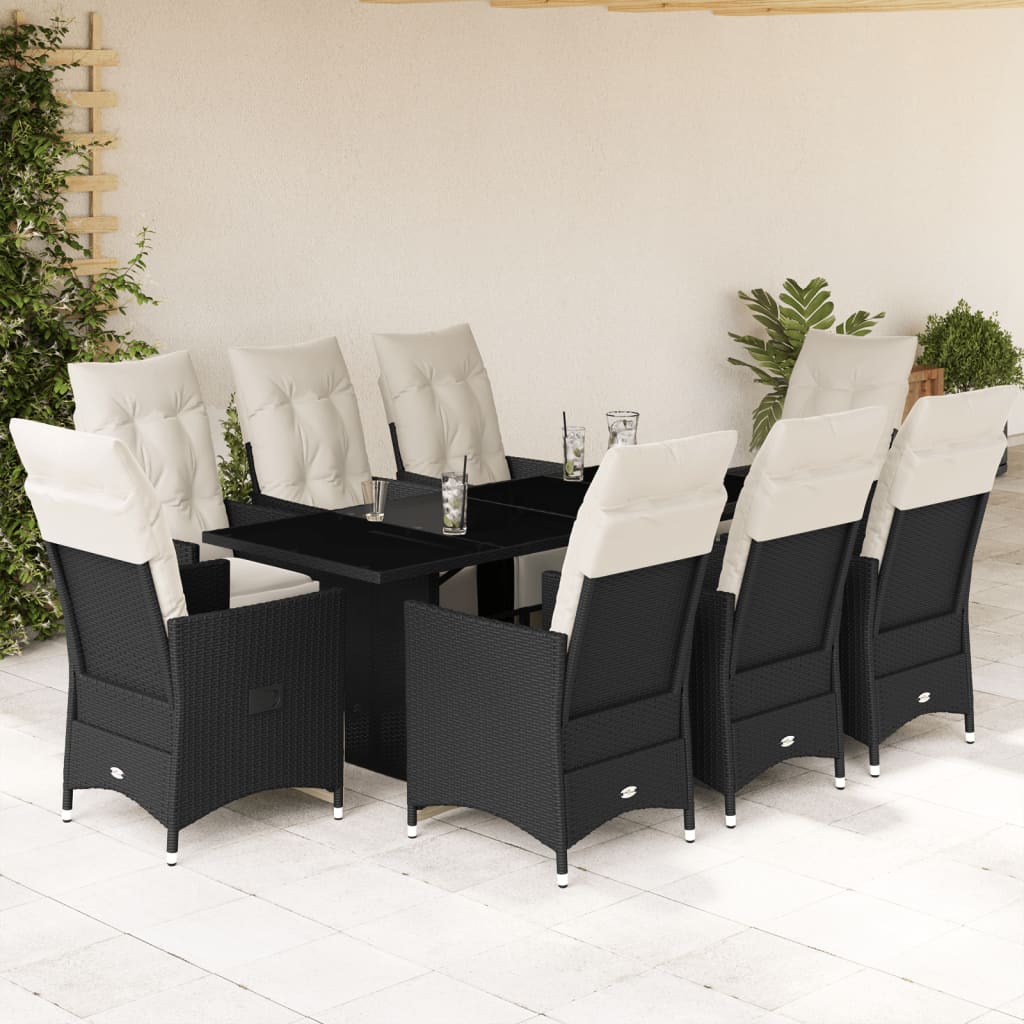 vidaXL 7-delige Tuinset met kussens poly rattan zwart