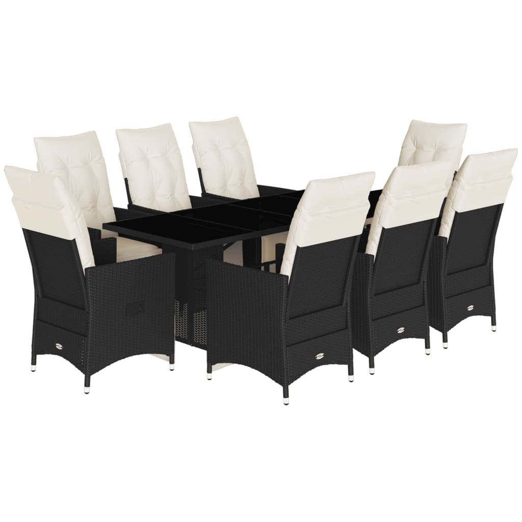vidaXL 7-delige Tuinset met kussens poly rattan zwart