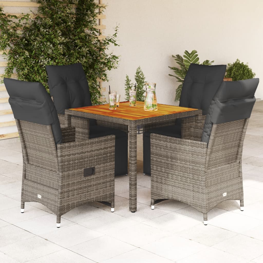 vidaXL 3-delige Bistroset met kussens poly rattan grijs