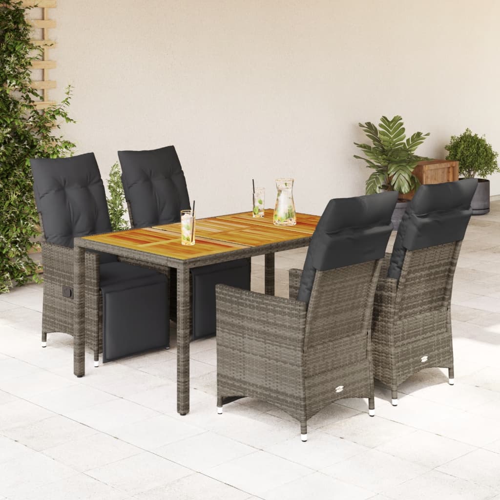 vidaXL 3-delige Bistroset met kussens poly rattan grijs