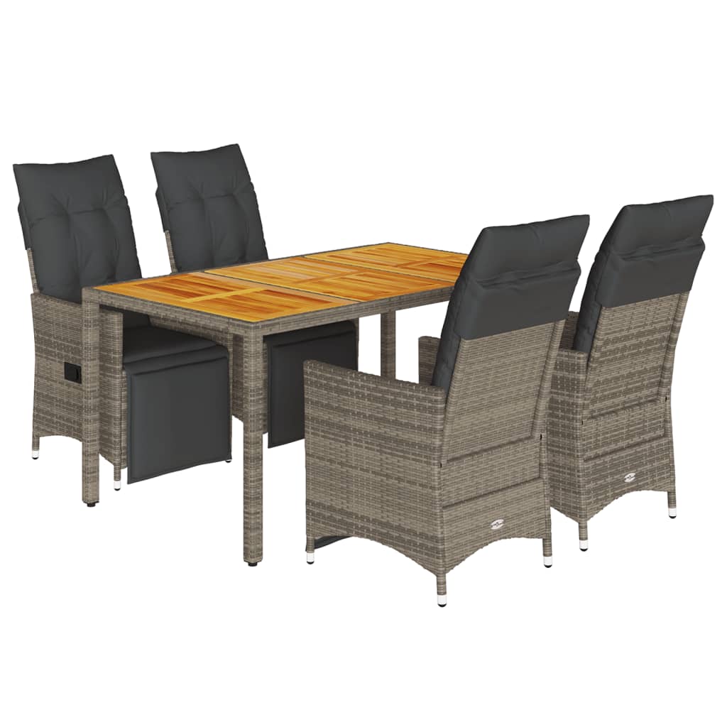 vidaXL 3-delige Bistroset met kussens poly rattan grijs