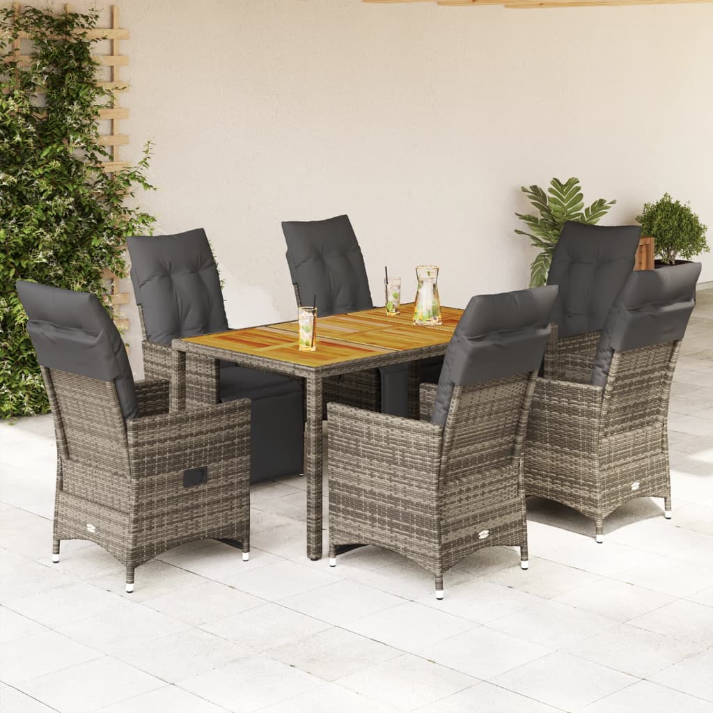 vidaXL 3-delige Bistroset met kussens poly rattan grijs