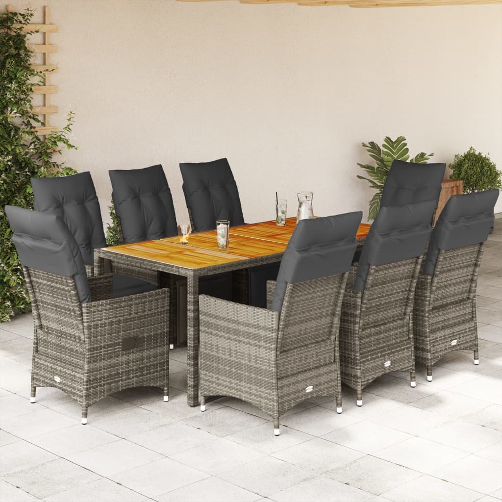 vidaXL 3-delige Bistroset met kussens poly rattan grijs