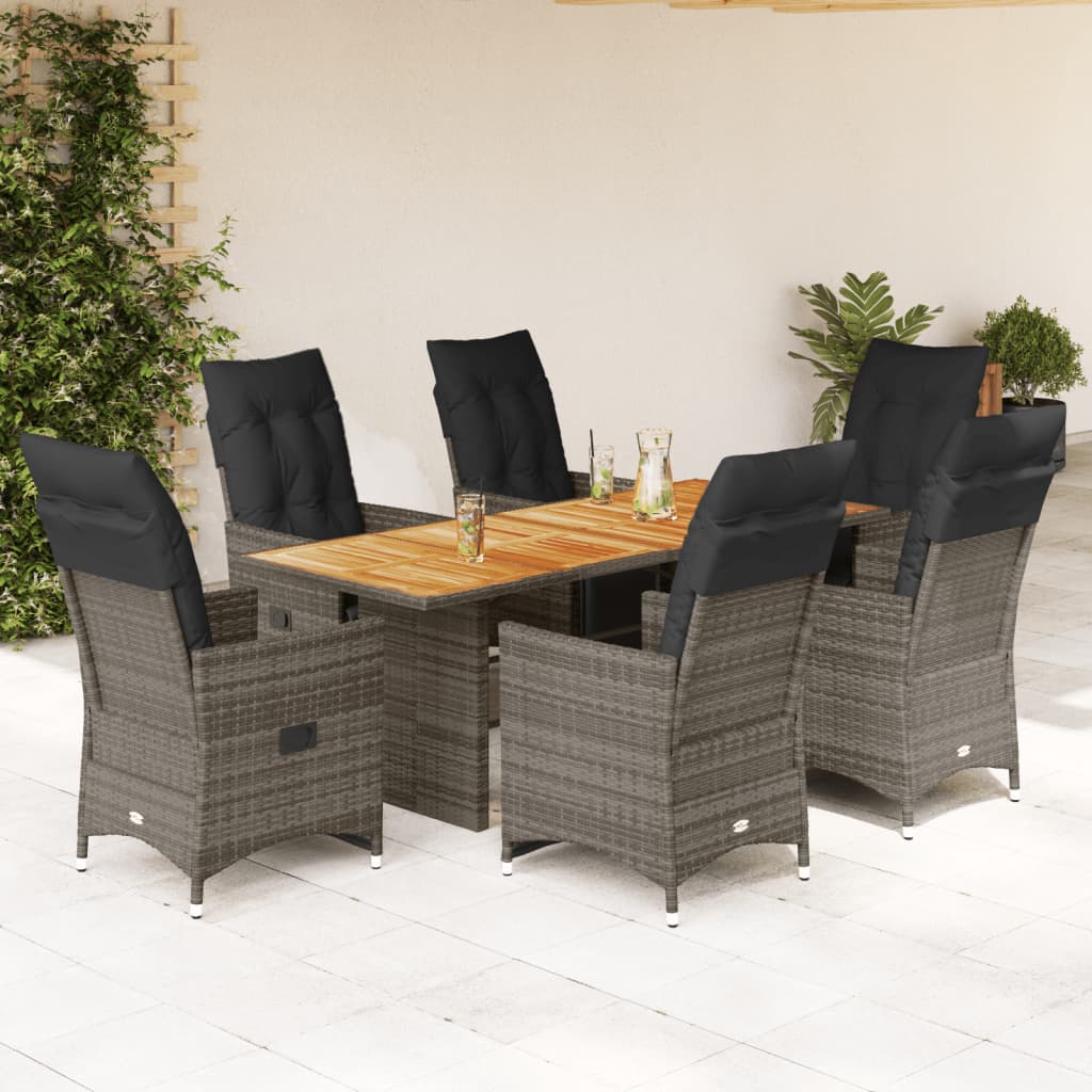 vidaXL 3-delige Bistroset met kussens poly rattan grijs